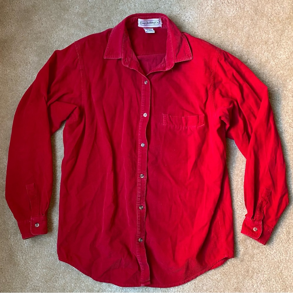 Vintage Gap Clothing Co. Red Corduroy Button-Up Shirt In Size Small 100% Cotton